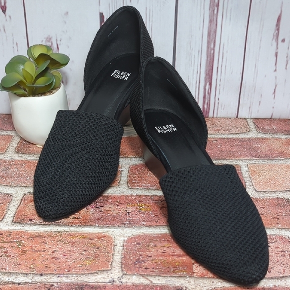 Eileen Fisher Black Hallo Knit D'Orsay Pumps Almond Toe 10 Minimal Quiet Luxury - Picture 2 of 16